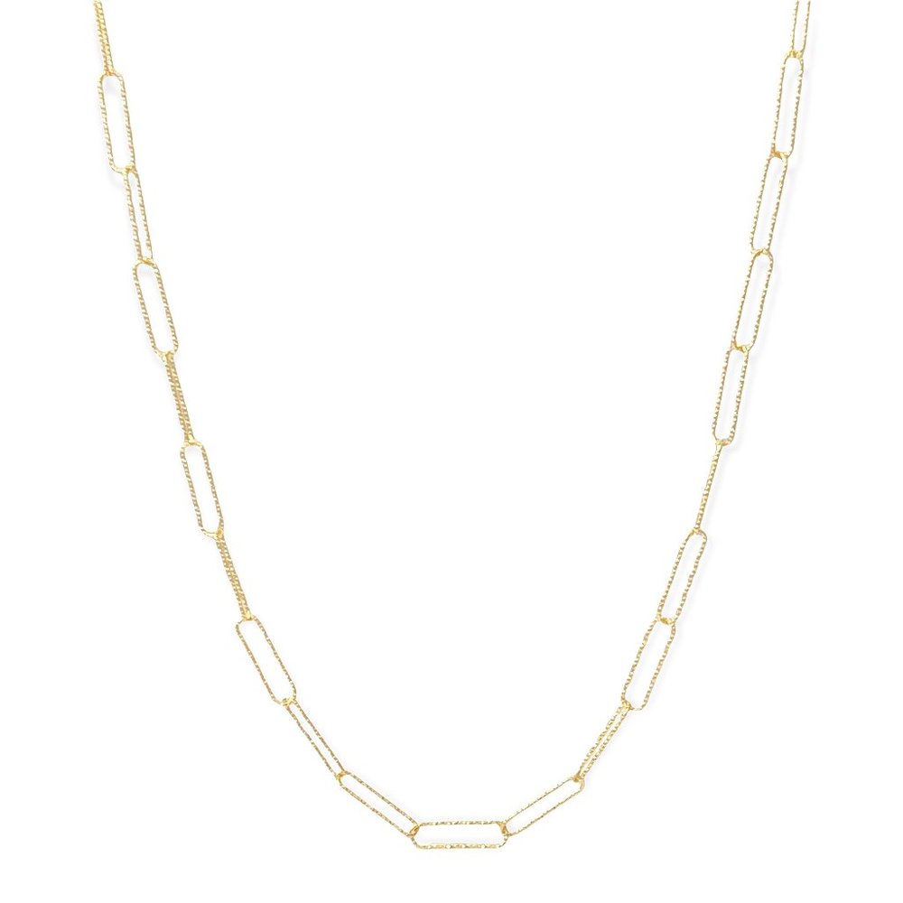 925 ITALY Silver in 14K GP Diamond-Cut Dainty Paperclip Trendy Necklace 18"